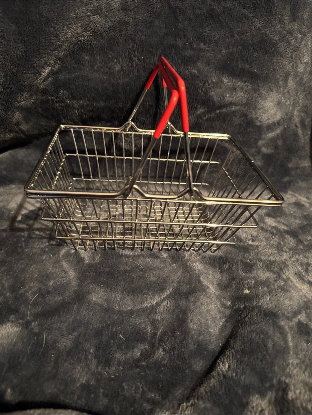 Mini Metal Shopping Basket with Red Handles